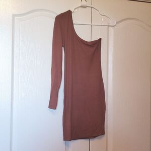 𝅺BOZZOLO Body Con Robbed Brown Songle Shoulder Dress Size M